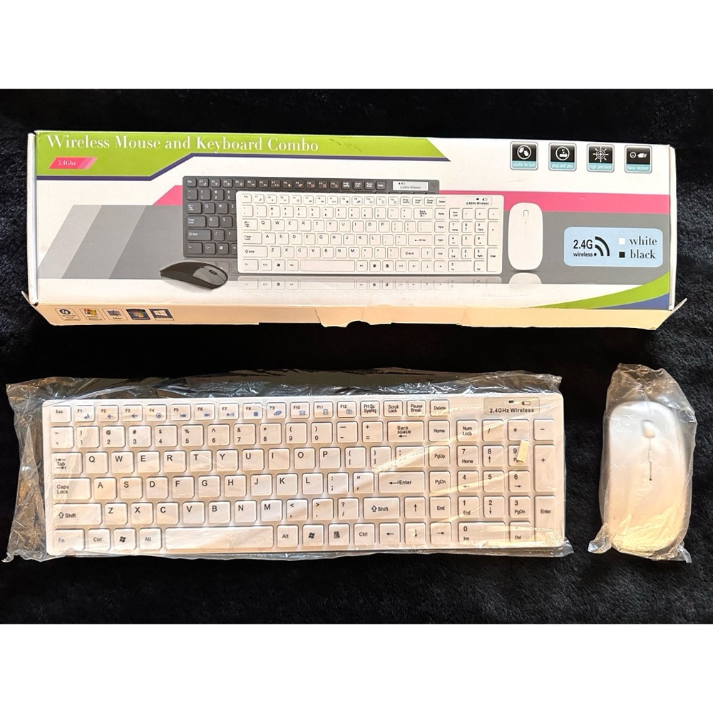 2.4G Slim Wireless Keyboard and Mouse Combo Set White NEW.